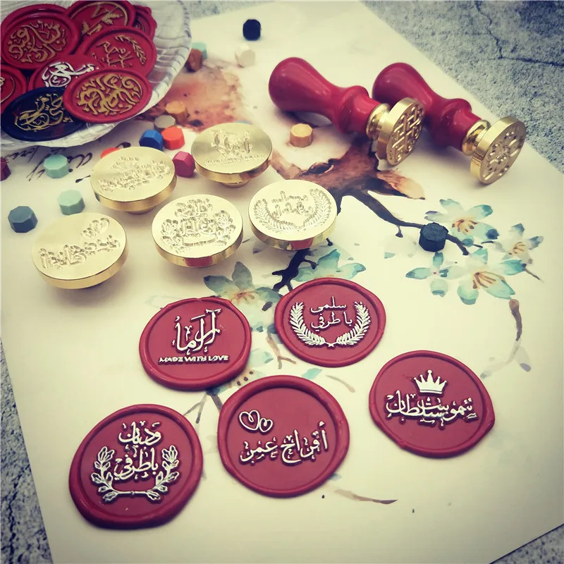 customize logo Personalized image custom arabic name foreign language letterRetro wood seal wax sealing stamp wedding Invitation