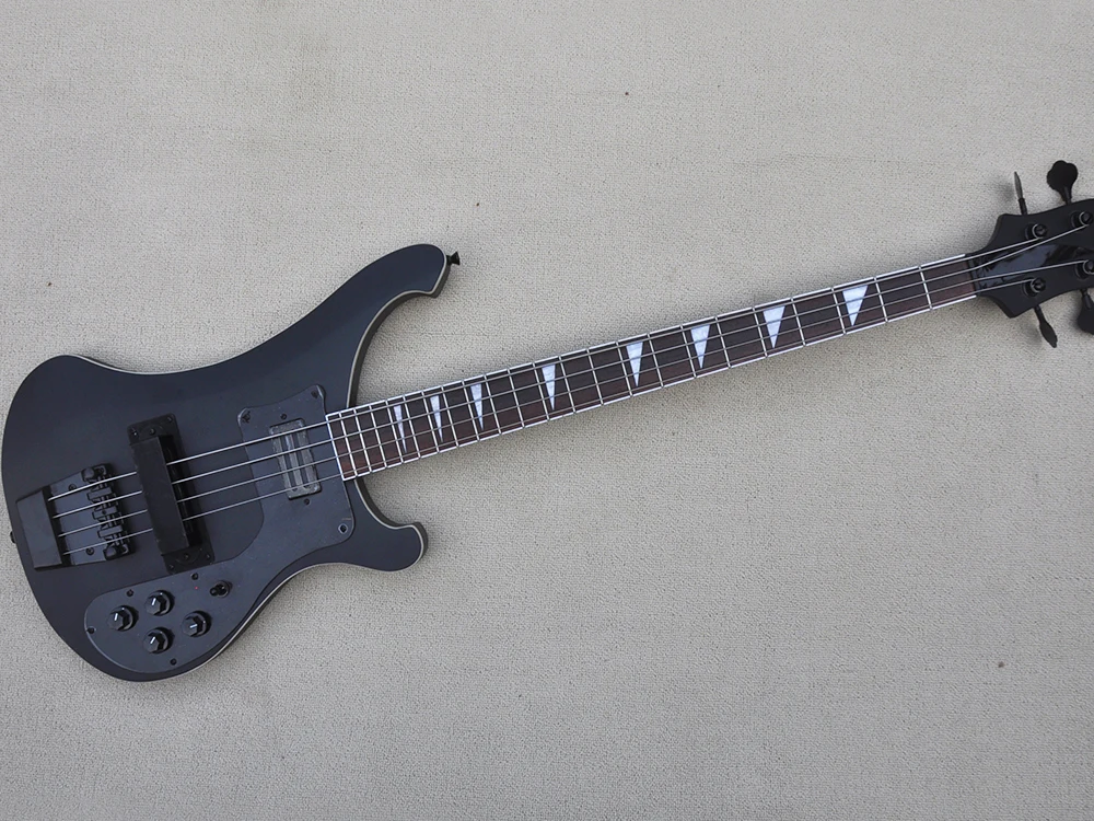 4 Strings Matte Black Electric Bass Guitar with Triangle Inlay,Rosewood Fretboard,White Binding Body/Neck