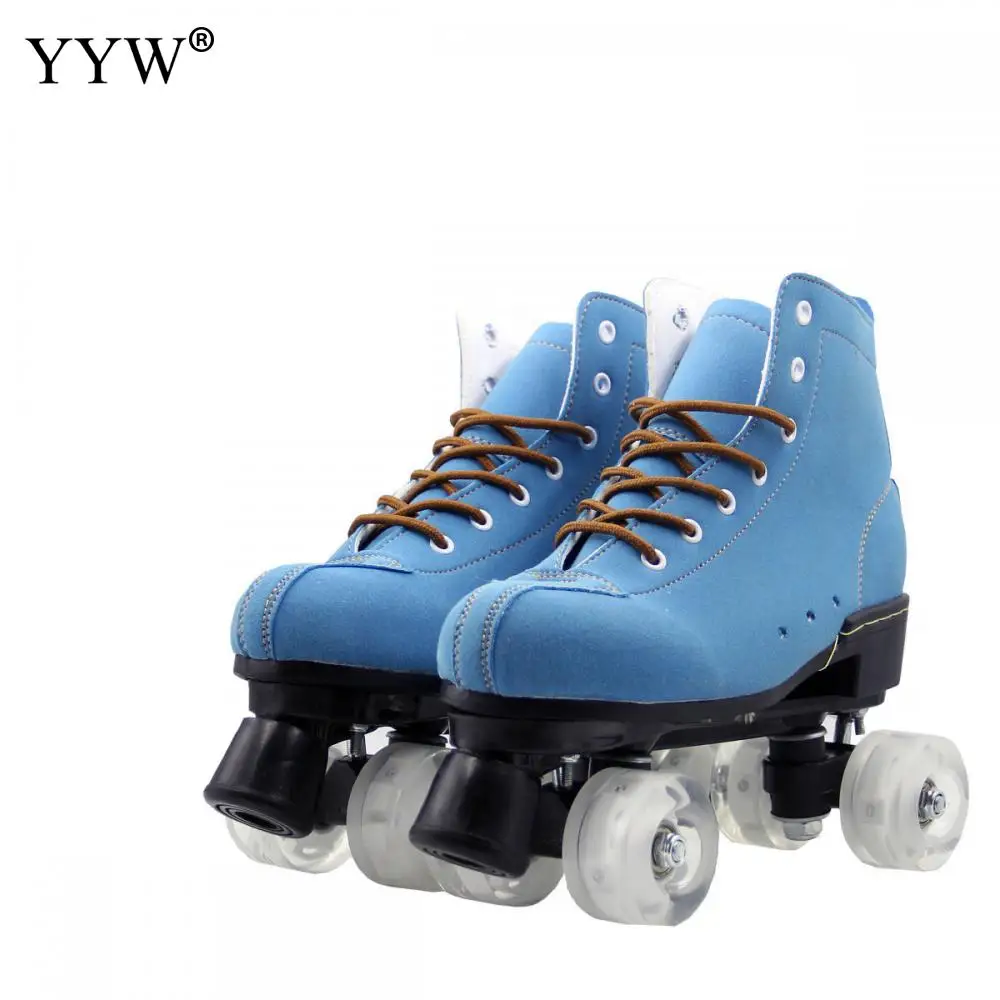 Roller Skating Shoes New Style Adult Double-Row Cowhide Roller Skates Four-Wheel Skates Adult Men Women Outdoor Skates Shoes