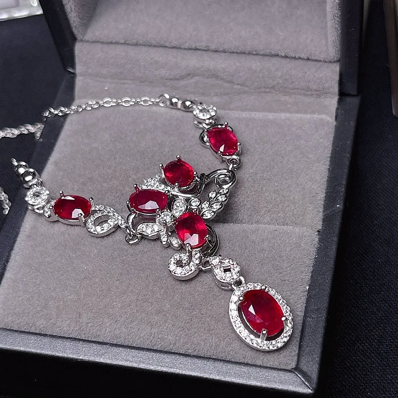 Natural Ruby Pendant for Party 6mm*8mm and 5*7mm Ruby Silver Necklace Pendant Solid 925 Silver  Jewelry