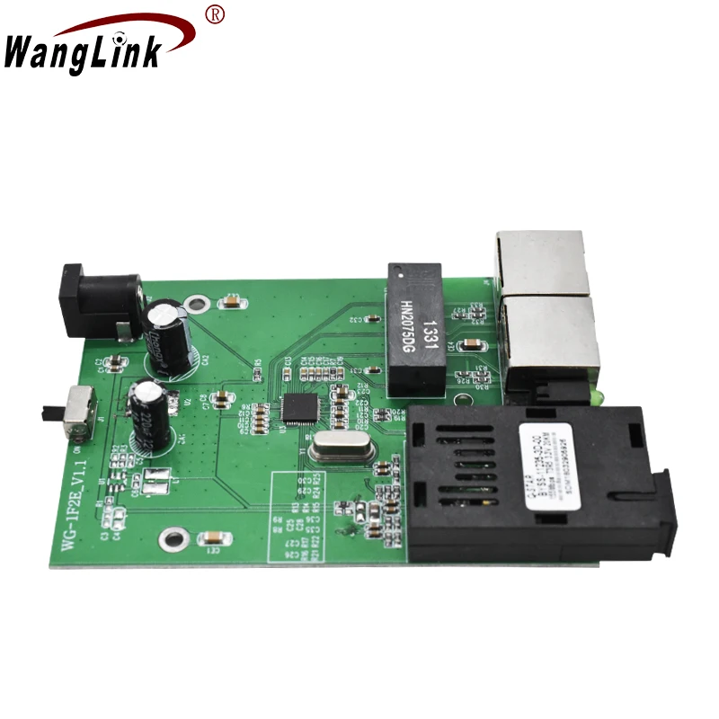 Wanglink 1 SC 2 RJ45 Fast Ethernet Switch 10/100M Fiber Optik 20KM Media Converter Single Mode Fiber Port Board PCB