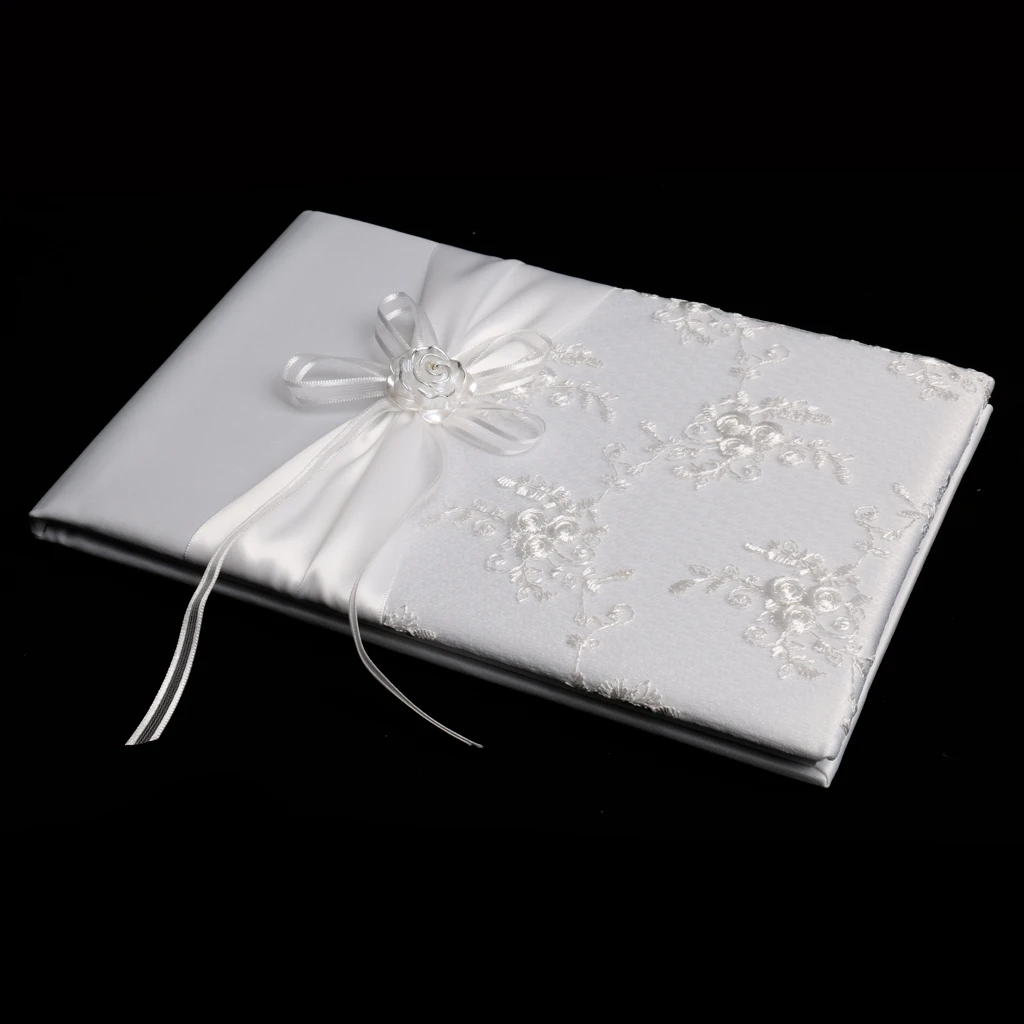 Wedding Guest Book - 9.45 x 6.50 inches, White Satin Finish - Personalized Rustic Guestbook Album for Bridal Shower Registry