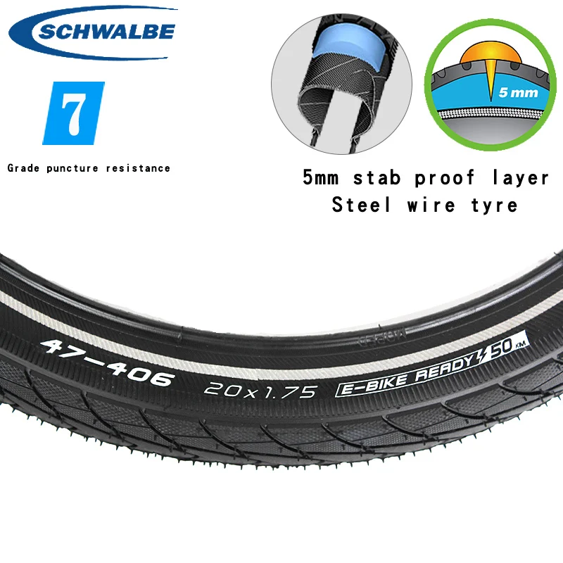 Schwalbe marathon plus tires 16inch 406 20 inch steel wire Stab proof 16*1.35 20*1.35 1.75 small wheel diameter E-Bike tire