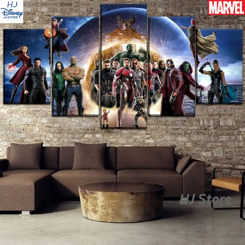 The Avengers 5 Piece Comic Team Always Ready Printings Canvas Artwork Marvel Posters For Living Room Home Office Wall Decoration