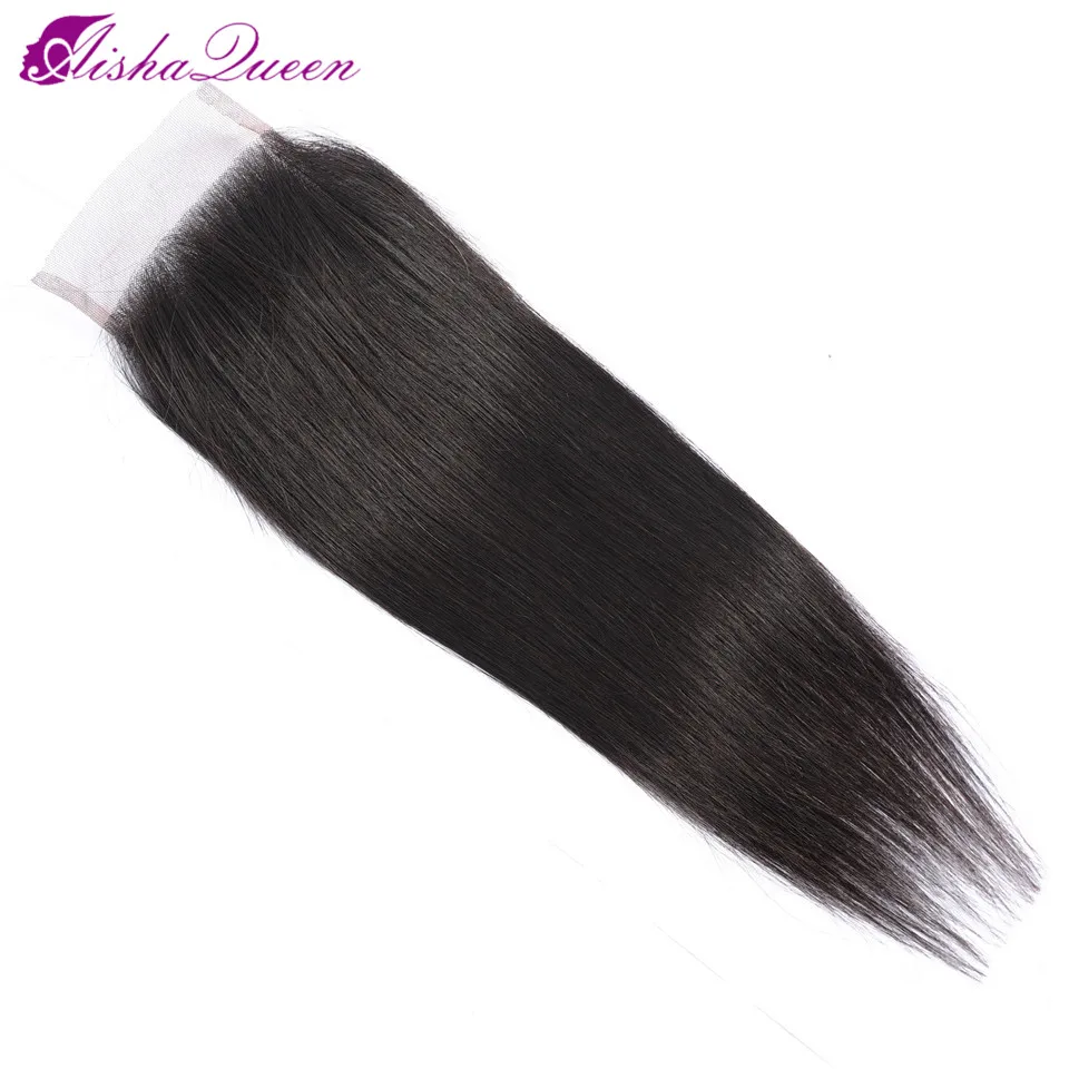 Aisha Queen 4*4 Lace Closure Free Part Swiss Lace Medium Brown Lace Color Closures Non-Remy Brazilian Hair