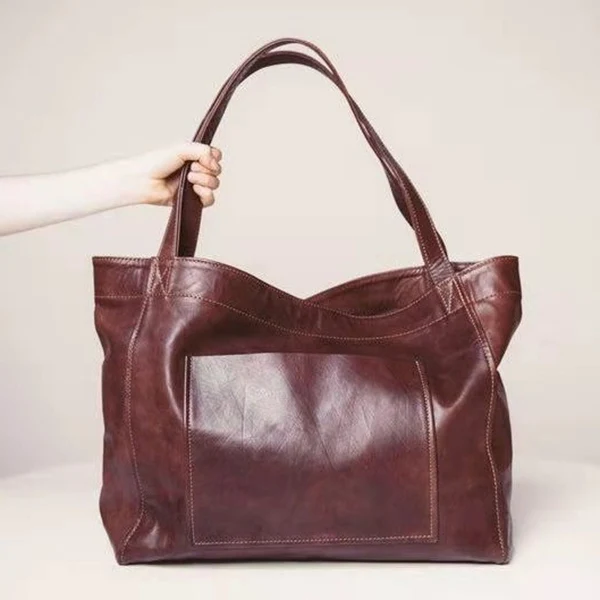 Sac à Main Vintage en Cuir PU Souple pour Femme, Fourre-Tout avec Grand Côté, Poignée Supérieure