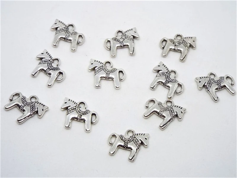 20X Dala Horse Charm Double Sided 14 X 12mm, Antique Silver Color Charm, Dalecarlian Horse, Swedish Horse