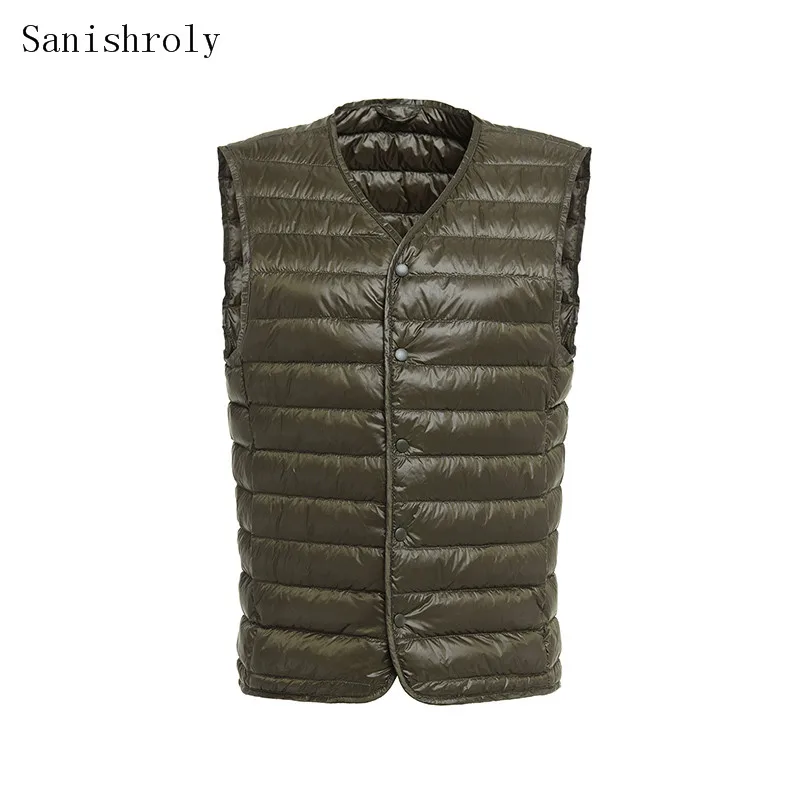 Autumn Winter Men Ultra Light White Duck Down Vest Male Slim V-Neck Sleeveless Tank Waistcoat Short Jacket Plus Size 3XL SE1247