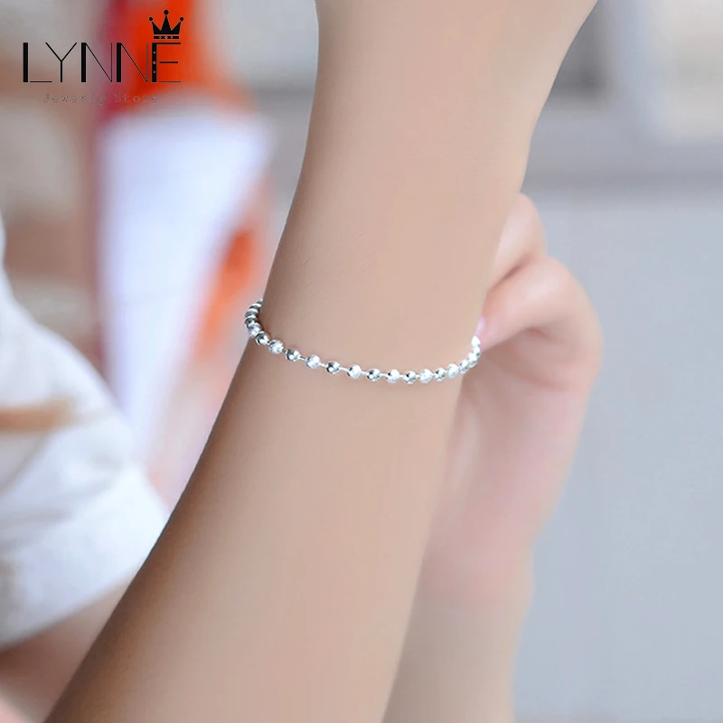 Hot Sale Classic Simple Small Round Ball Chain Bracelets 925 Sterling Silver Frosted Bead Bracelet Women Jewelry Hand Chain Gift