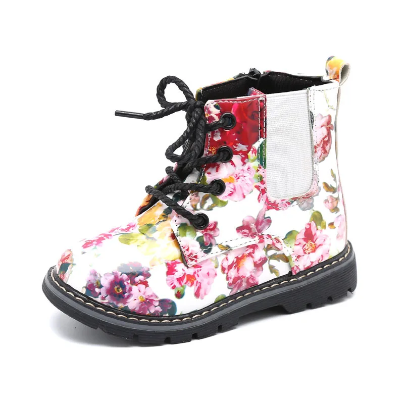 Little Baby Girls Children Leather Boots Kids Boots Flower Print Baby Girls Shoes Girls Boots 3 4 5 6 7Years Old Kids