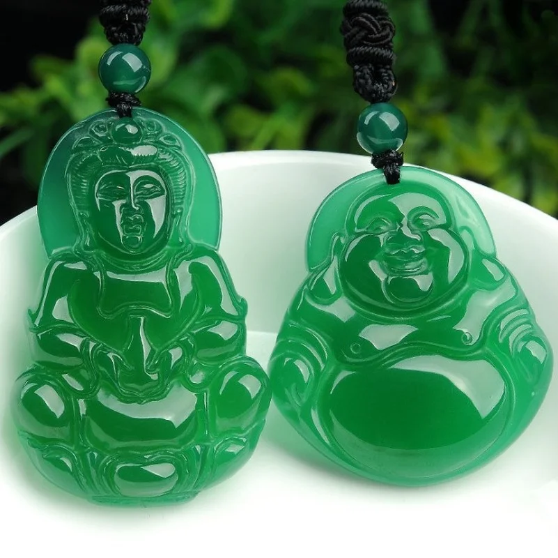 

New Agate Chrysoprase Guanyin Buddha Pendant Necklace Joker Sweater Chain Pendant for Men and Women