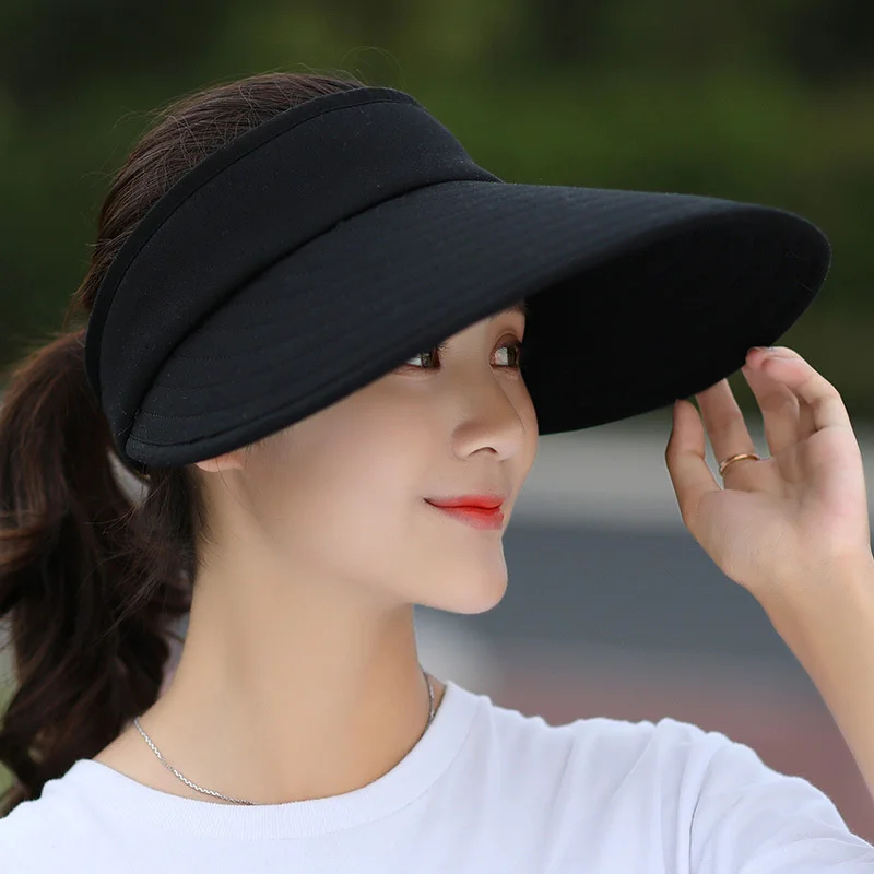 Sombrero de ala ancha para mujer, visera sencilla ajustable con protección UV, para playa y verano, empaquetable, 2021