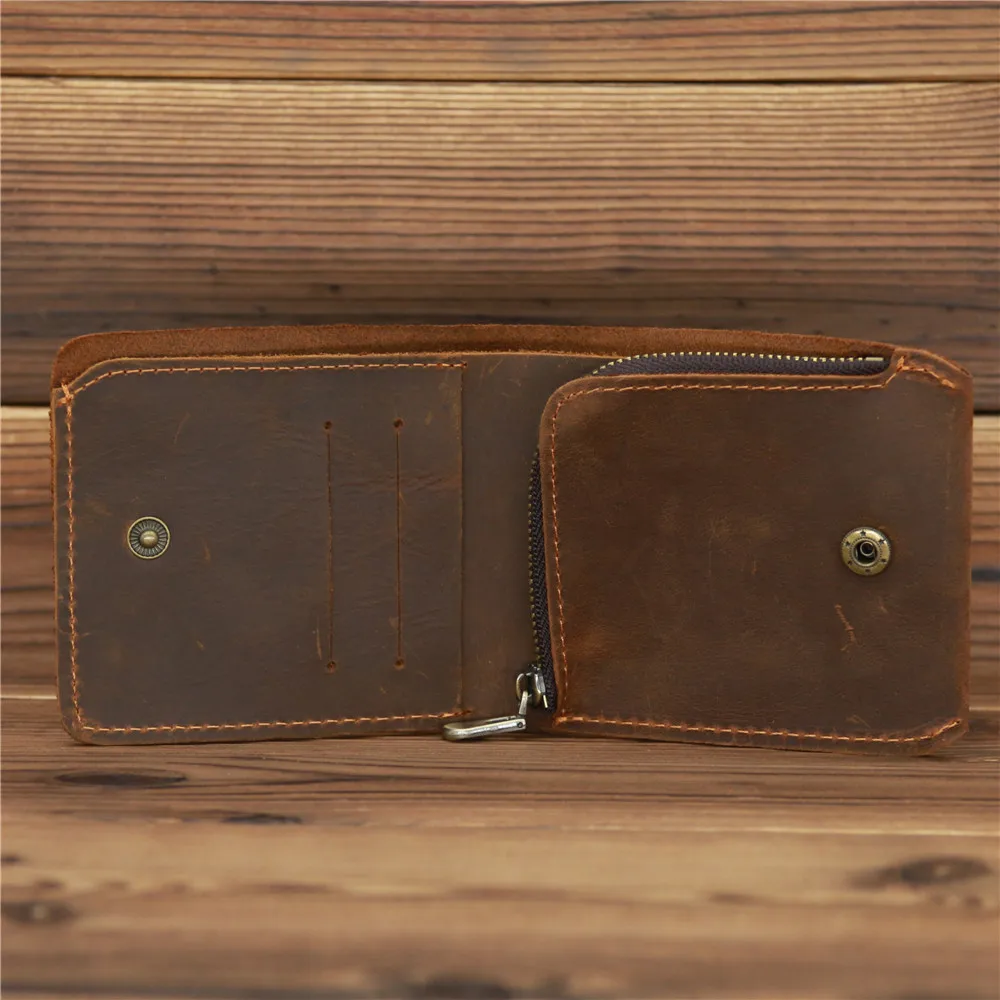 Real Leather Men Wallets Coin Pocket Purse Vintage Male Multi Function Crazy Horse Genuine Leather Men Wallet with Card Holders