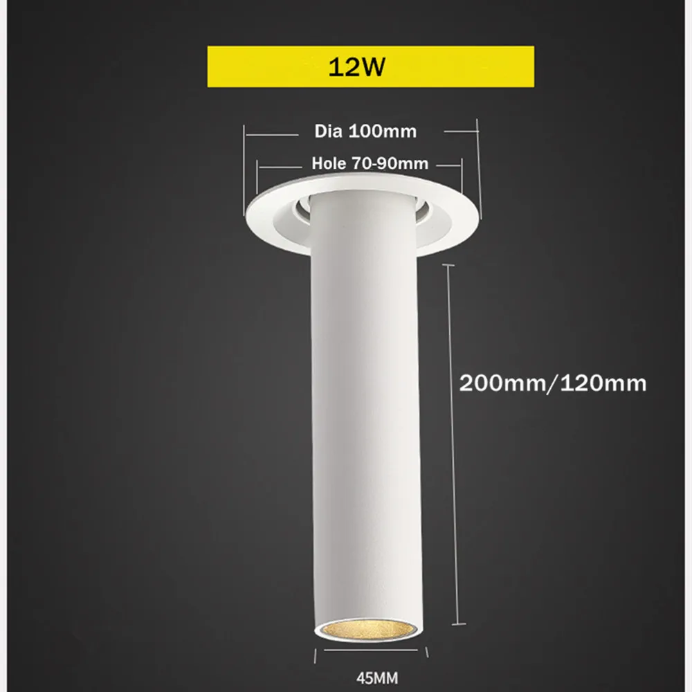 Modern Led Downlight 12W Long Tube Recessed In Ceiling Downlight Length 120mm 200mm Angle Adjustable Spot Lighting Led Spot Lamp