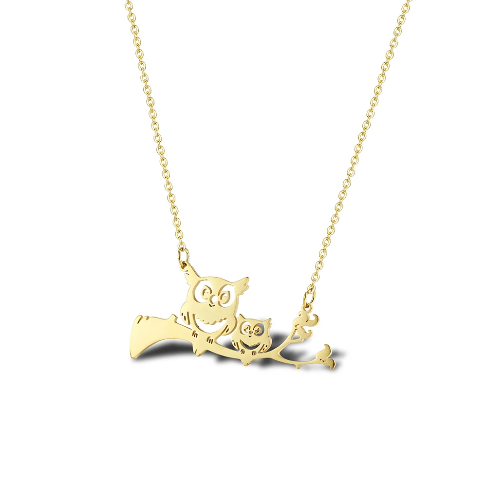 Stainless Steel Twig Owl Kids Unique Animal Ladies Jewelry Pendant Necklace For Mother Birthday Gifts