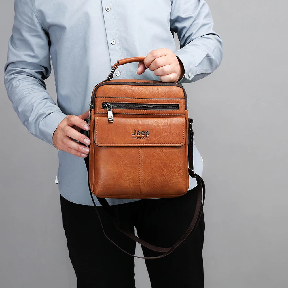 JEEP BULUO Brand Men\'s Crossbody Shoulder Bags High Quality Tote Fashion Business Man Messenger Bag Split Leather Handbag