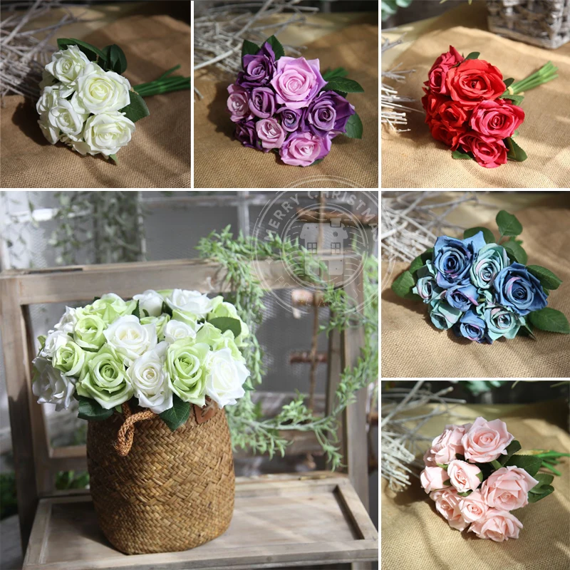 

9 head / Bundle Simulated Rose Bouquet Wholesale Fake Flowers Wedding Handhold Flowers Home Decoration Simulated Plant Supplies