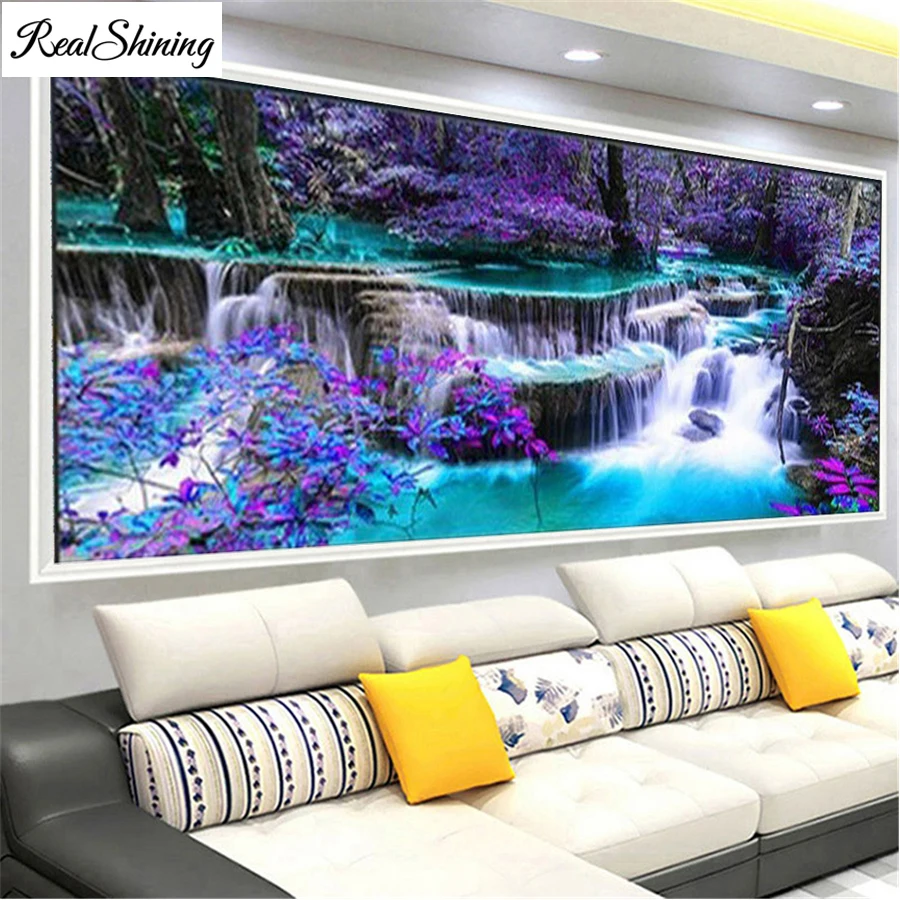 5D DIY Diamond Painting Grand Purple Waterfalls Cross Stitch Full Picture 5d Diamond Embroidery Mosaic Decoration large F262