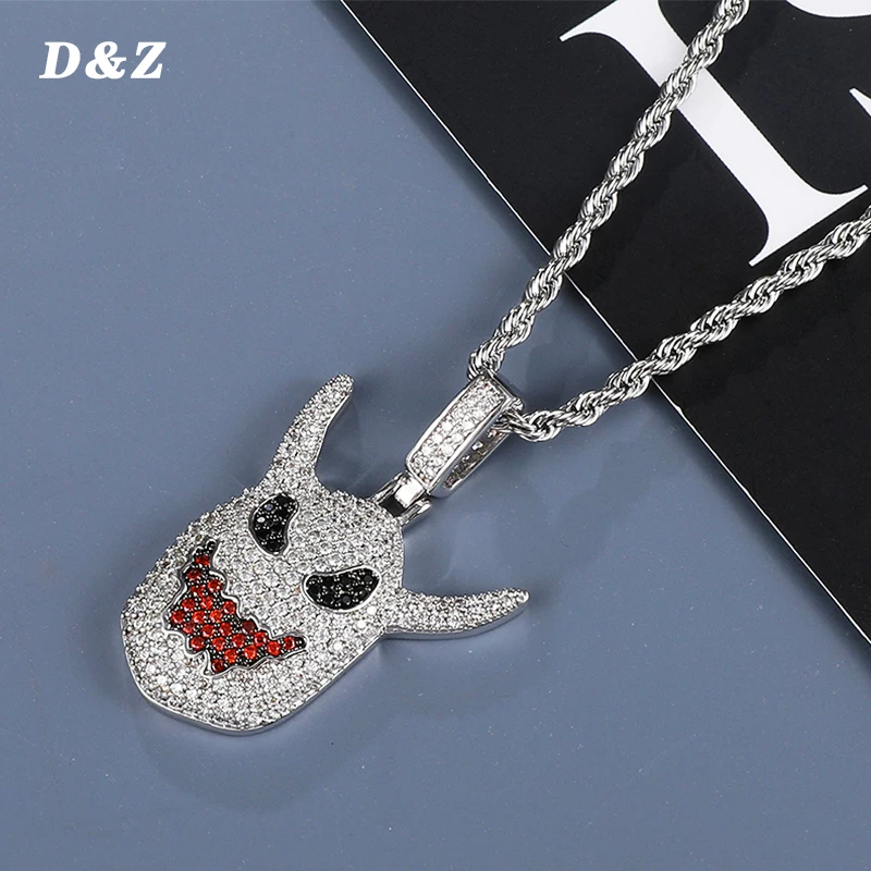 D&Z New Full Iced Out Micro Pave Demon ShapeFairy Necklace Iced Cubic Zirconia Little Devil Pendant Chains Jewelry Women Men