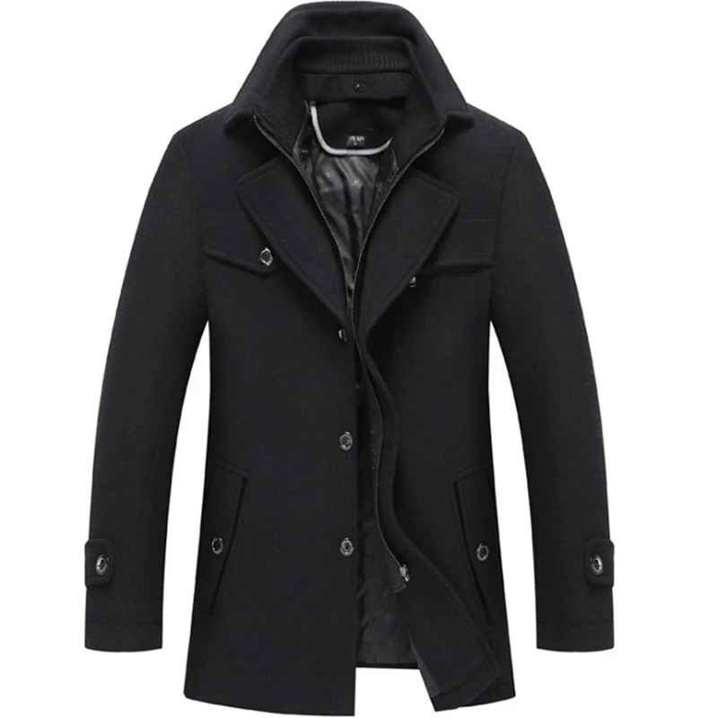 New Men Wool Overcoat Winter Coat Business Casual Thick Mens Woolen Jackets Slim Fit Trench Coat Male Luxury Clothing