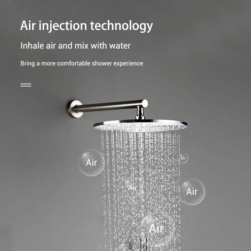 Brushed Stainless Steel Brass Built Installation Rain Shower Head Hand Sprayer Two-Function Hot Cold Mixing Bathroom Faucet