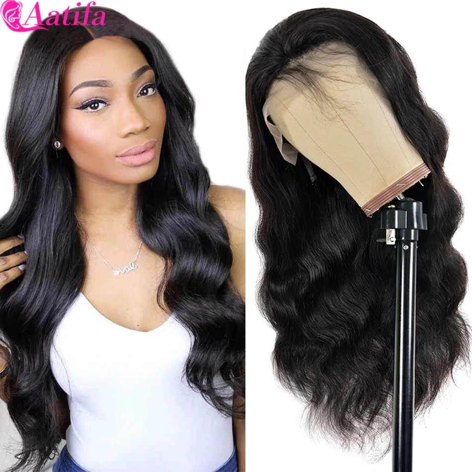 Body Wave 13x4 Lace Frontal Human Hair Wigs Peruvian Remy Hair Pre-Plucked With Baby Hair 180% Density Aatifa For Black Women