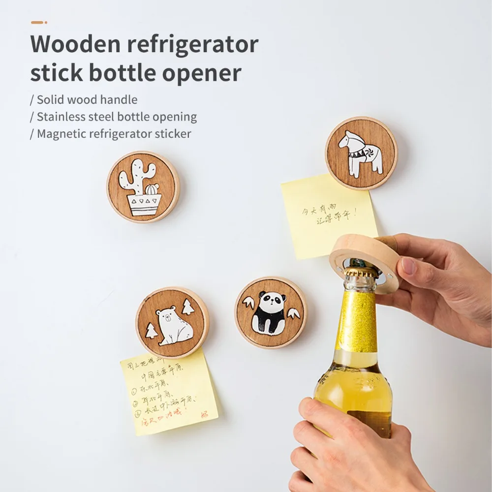 Universal Topless Can Opener Creative Wood Bottle Opener Refrigerator Magnet Beer Opener Multifunction Bar Gadgets for Kitchen