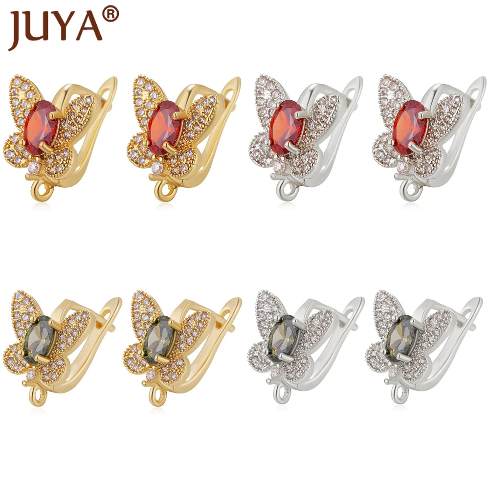 Luxury Inlay Gemstone Earring Hook Clasps Crystal Butterful Shape Earrings Finding DIY Jewelry Accessories 2021 New Arrival