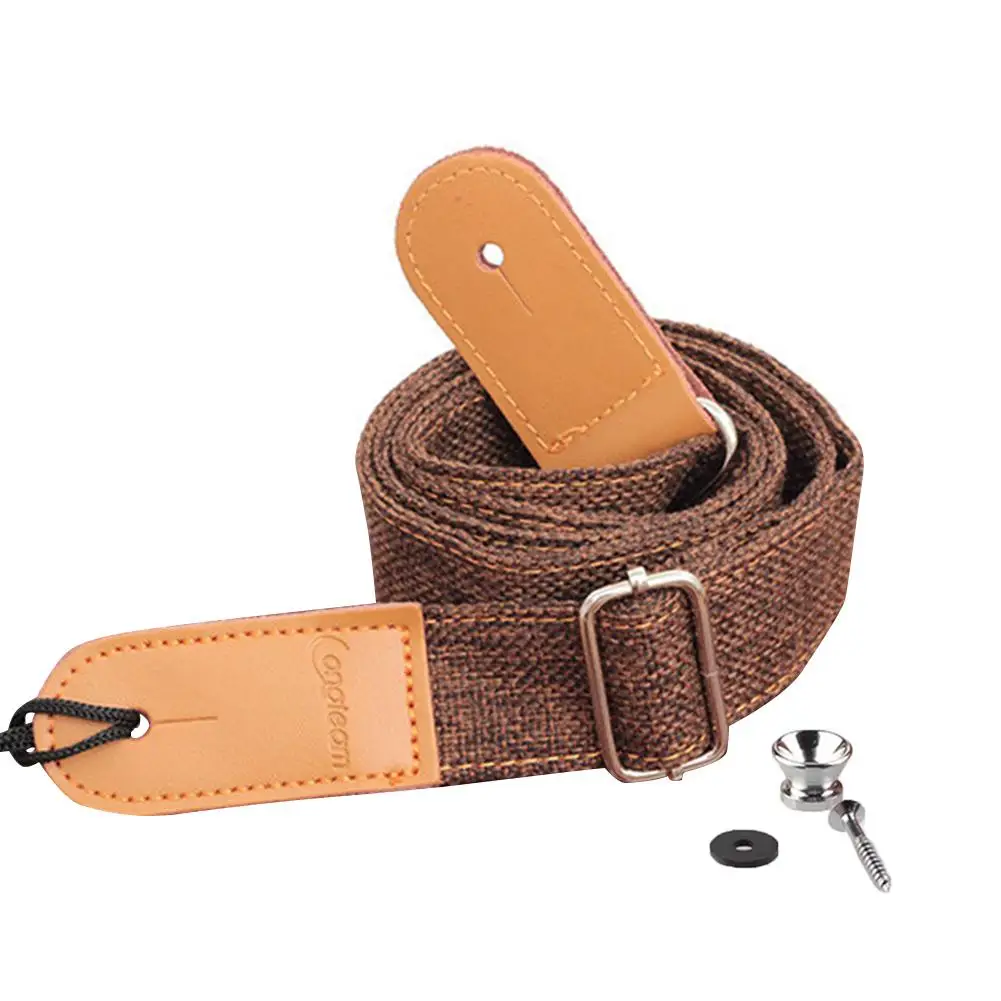 Ukulele Strap Country Style Soft Cotton Linen Genuine Leather Shoulder Strap For Ukulele Banjo Mandolin