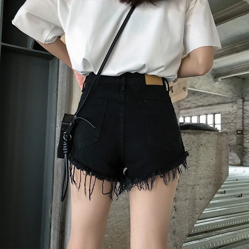 New Summer Brand Embroidered Flares Rivet Tassel Wide Leg Hot Shorts High Waist Punk Style Streetwear Female Denim Shorts