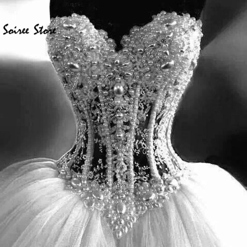 Elegant Fluffy Wedding Dresses Sweetheart Pearls Wedding Dress Corset Top Tulle Bride Dress Boho Cinderella Ball 2020 Gelinlik