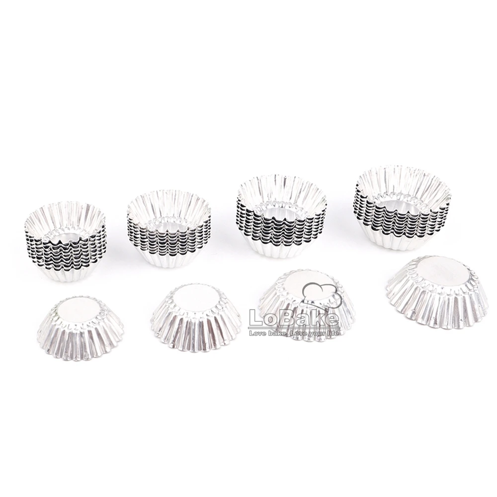 40pcs/lot 4 sizes 5.2, 5.8, 6.5, 7cm diameter sun flower aluminium egg tart mold cupcake moulds holder grill oven bakery tools