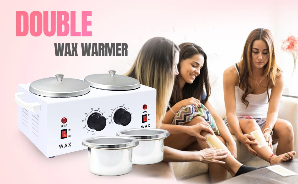 Double Wax Warmer Kit, Professional Dual Waxing Pot Warmer & 4-Pack Wax Bean & 100pc Wooden Stick,110V Electric Melting Heater f