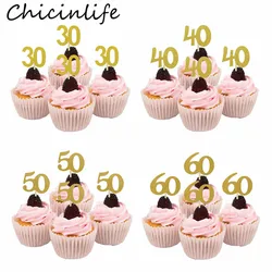 Chicinlife 10 sztuk 30 40 50 60 lat Cupcake wykaszarki urodziny rocznica dorosłych 30 urodziny akcesoria do ciastek dostaw