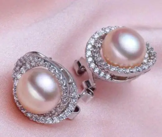 

noble jewelry Pretty 10-11mm natural south sea gold pink pearl stud earring 925s