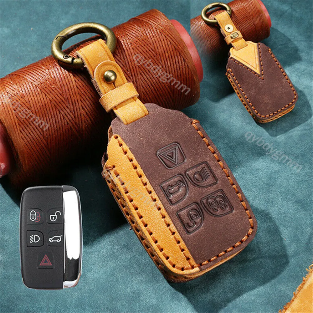 For Land Range Rover Evoque Discovery Leather Car Smart Key Cover Case Protector Shell Remote Fob Keyhain Holder Bag Keyless