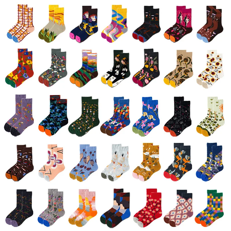 Frauen Vintage Ölgemälde Socken, Nette Kawaii Bunte Kunst Kreative Baumwolle Socken Lustige Muster Mode Urlaub Partei Geschenke