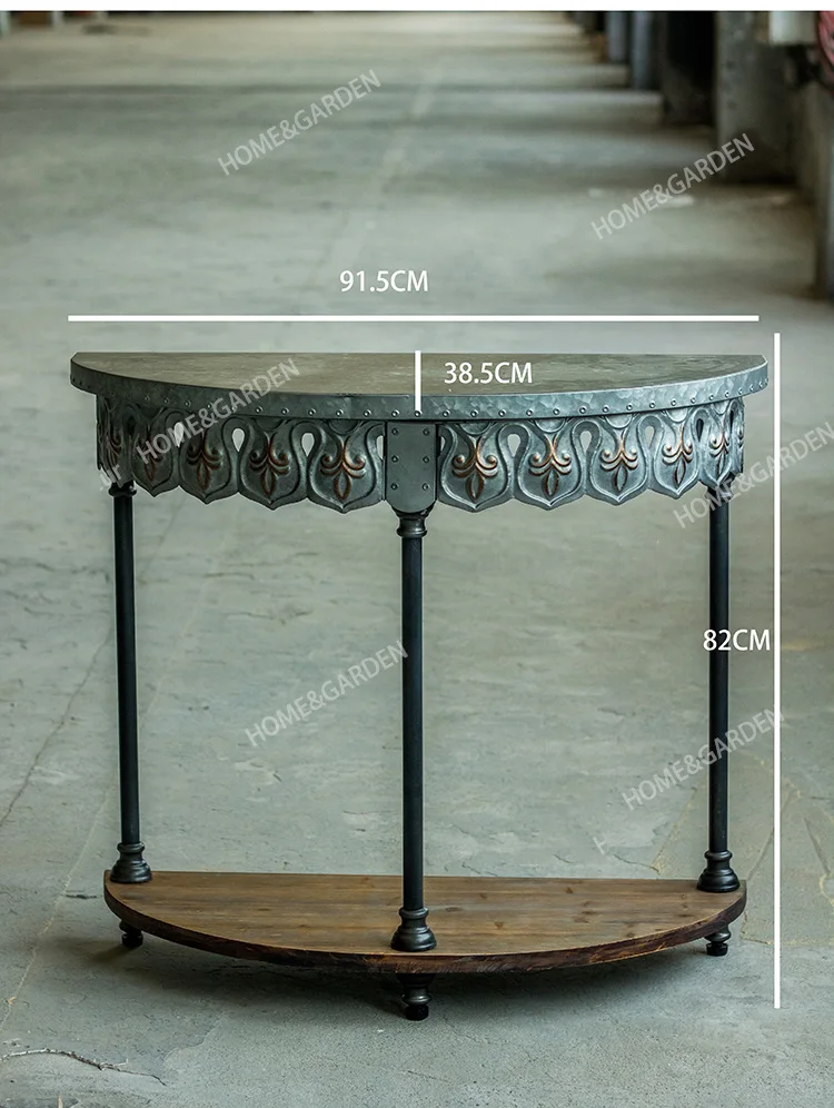 newly galvanized zinc handmade antique half round side table