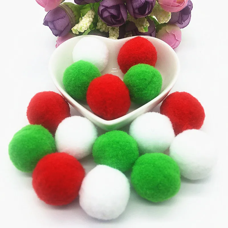 White Green Red Pompom Fur Balls DIY Soft Pom Poms Craft Pompones Christmas Ball Ornaments Glue on Cloth Accessories 8mm To 30mm