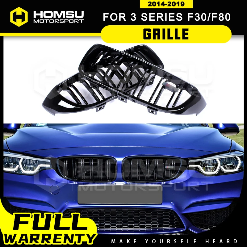 Racing Grille For BMW 3 Series F30 f80  ABS  CARBION FIIBER 1-Fin 2-Fin Gloss Black Grill 2013-2019