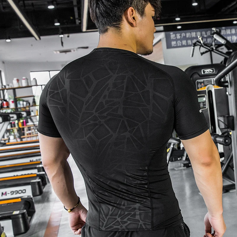Sport Shirts Breathable Top Elastic tight Fitness Summer Quick Dry Short Sleeves MUSCULAR fitness Gym Training Running Tees