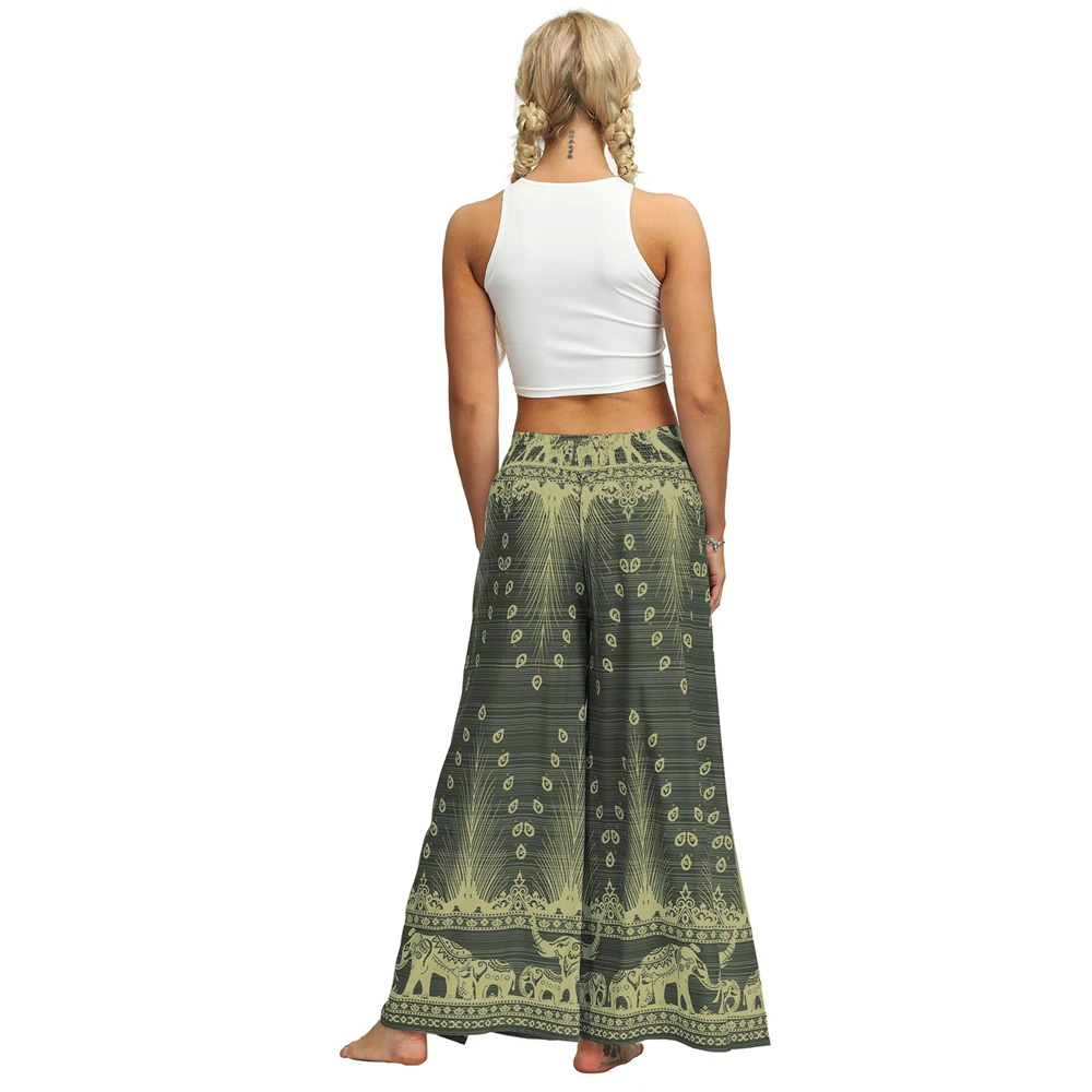 2021 nova mulher harem calças fenda perna larga calças de yoga palazzo casual boho hippie