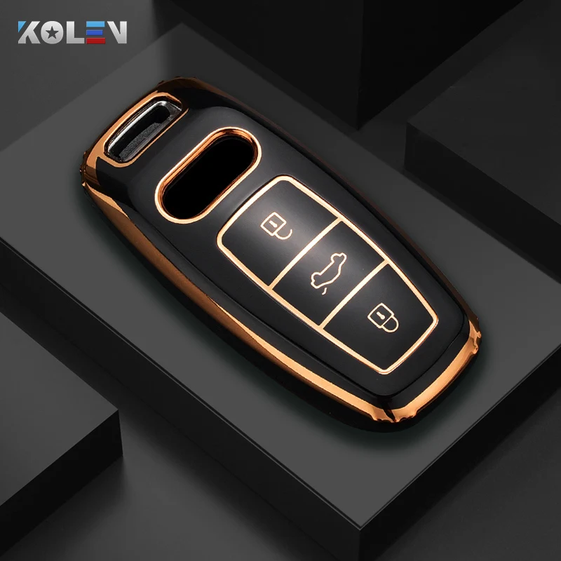 Fashion TPU Car Remote Key Case Cover Shell  For Audi A6 A7 A8 E-tron Q5 Q8 C8 D5 Gold Edge Design Protector Fob Car Accessories