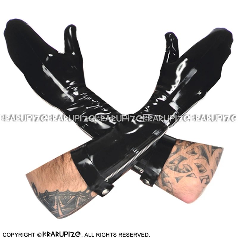 Black Sexy Latex Gloves With Zippers And Buttons At Sides Rubber Mitts ST-0069