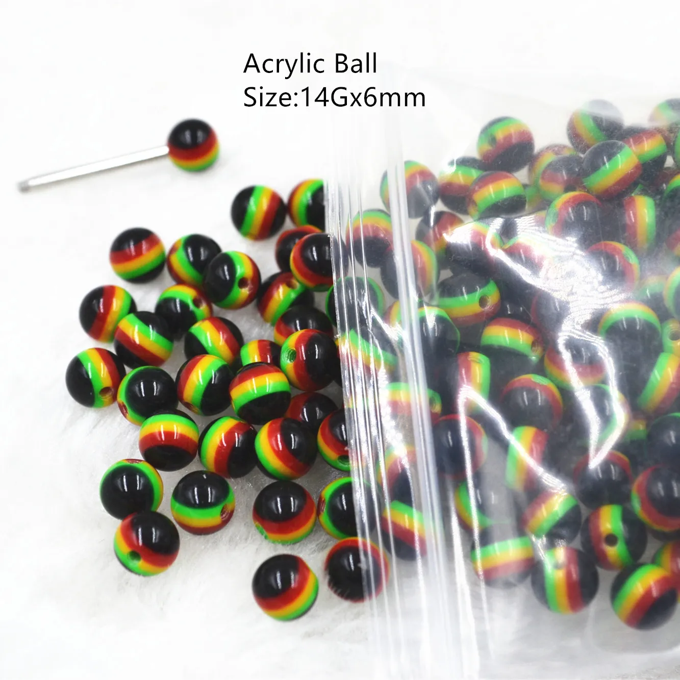 200pcs/Lot Body piercing jewelry - Colorful acrylic Balls Replacement Tongue/Navel Replace Body Piercing 14G~1.6X6mm