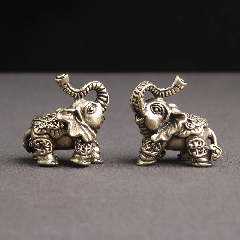 Pure Brass Solid Elephant Figurines Home Desktop Ornaments Creative Bronze Animal Miniatures Home Decoracion Tea Pet Desk Decor