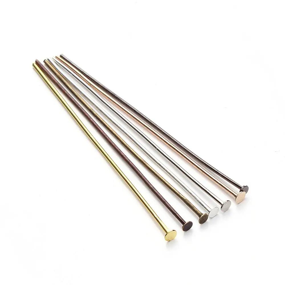 50 sztuk/worek 60 70 80mm płaskie głowy szpilki Dia 0.8mm złoto/srebro/rod/brąz głowy szpilki na akcesoria do wyrobu biżuterii