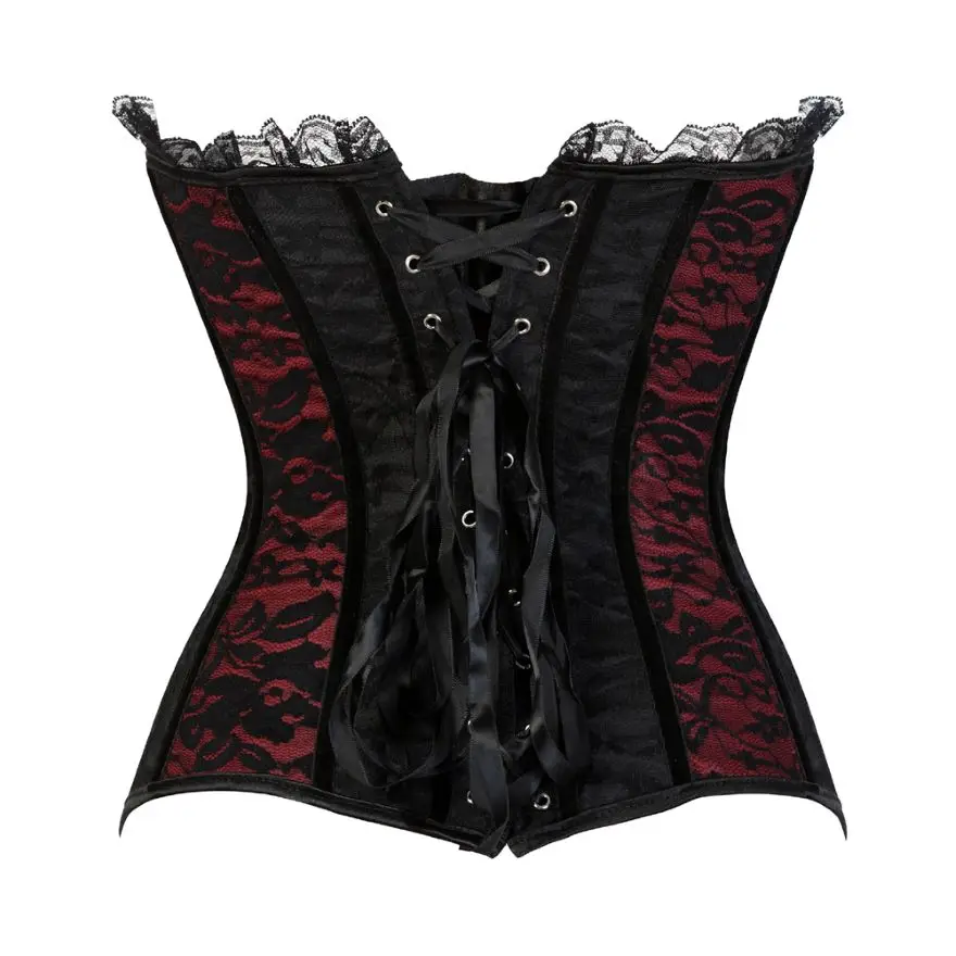 Sexy Bustier Women's Lace Covered Corset Top Vintage Brocade Floral Body Shaper Overbust Lingerie Plus Size Victorian Costumes