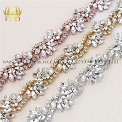 1 Yard Retail Hot Fix Cristal Rose Gold Sliver Iron On Rhinestone Applique for Garment Dresses Bridal Headbands Garters New Item