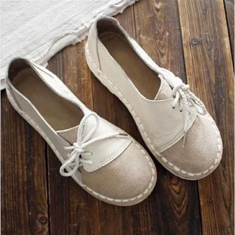 Retro Lace up Non slip Casual Women Flats Slip on Half Drag Round Toe Women Flats Spring Autumn Sneakers Ladies Women Shoes996